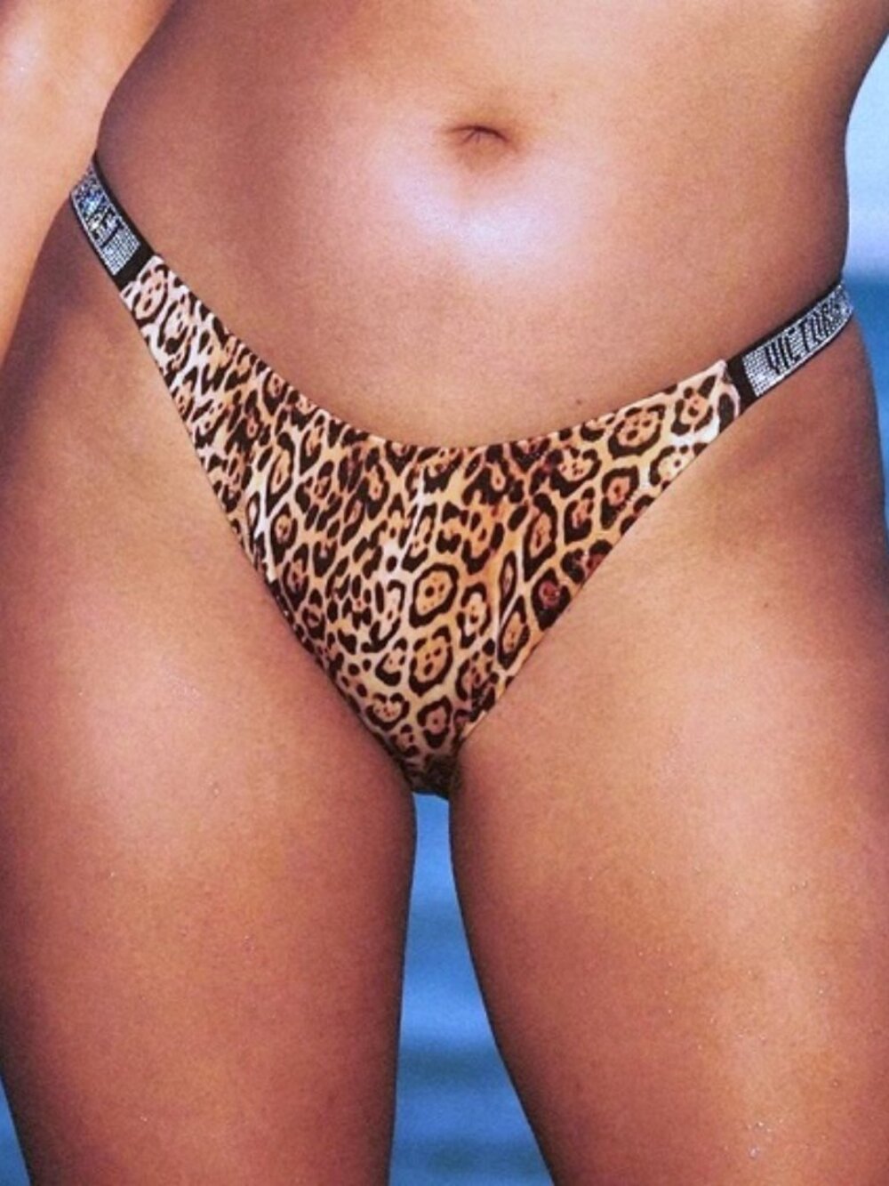 Victoria Secret Swim Shine Strap String Bikini Bottom EXTRA-LARGE Leopard Bling